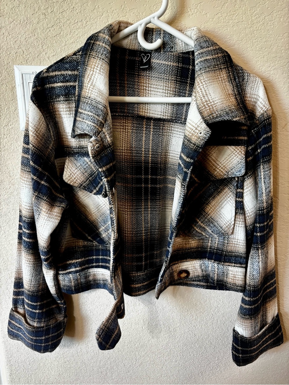 Women’s Plaid Shacket Jacket in Navy, Cream & Brown